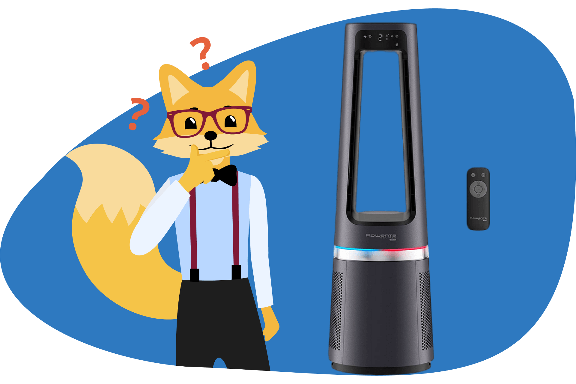 Das Design des Rowenta Eclipse QU5062 3 in 1 Heizlüfters wird vom Smart Home Fox präsentiert.